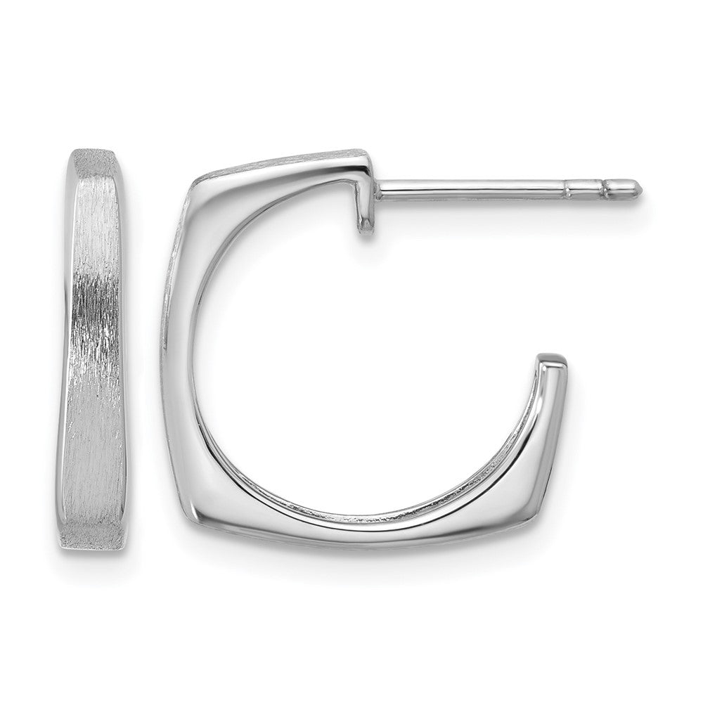 SS RH-plated Polished/Brushed Square J-Hoop Post Earrings
