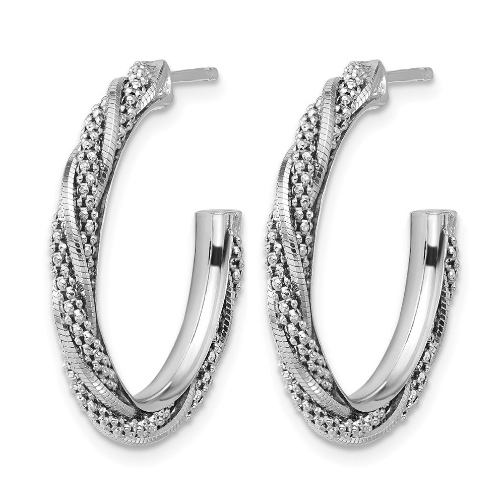 SS RH-plated Polish/Textured Twisted J-Hoop Post Earrings