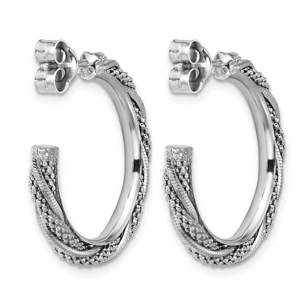 SS RH-plated Polish/Textured Twisted J-Hoop Post Earrings