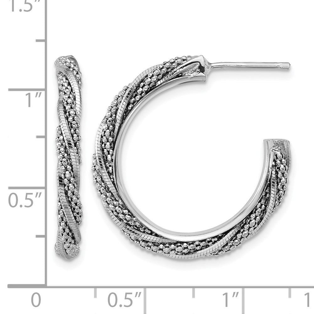 SS RH-plated Polish/Textured Twisted J-Hoop Post Earrings