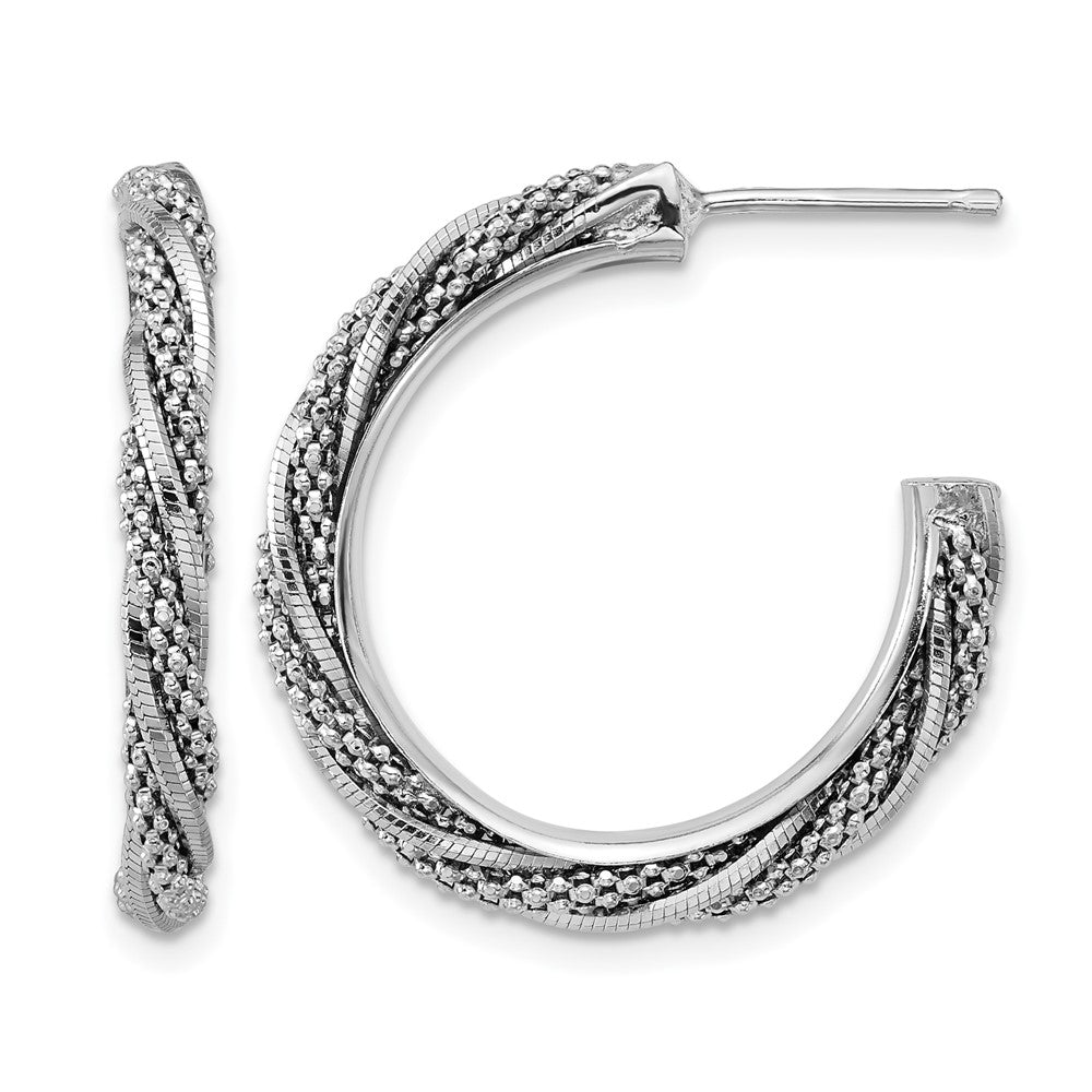 SS RH-plated Polish/Textured Twisted J-Hoop Post Earrings