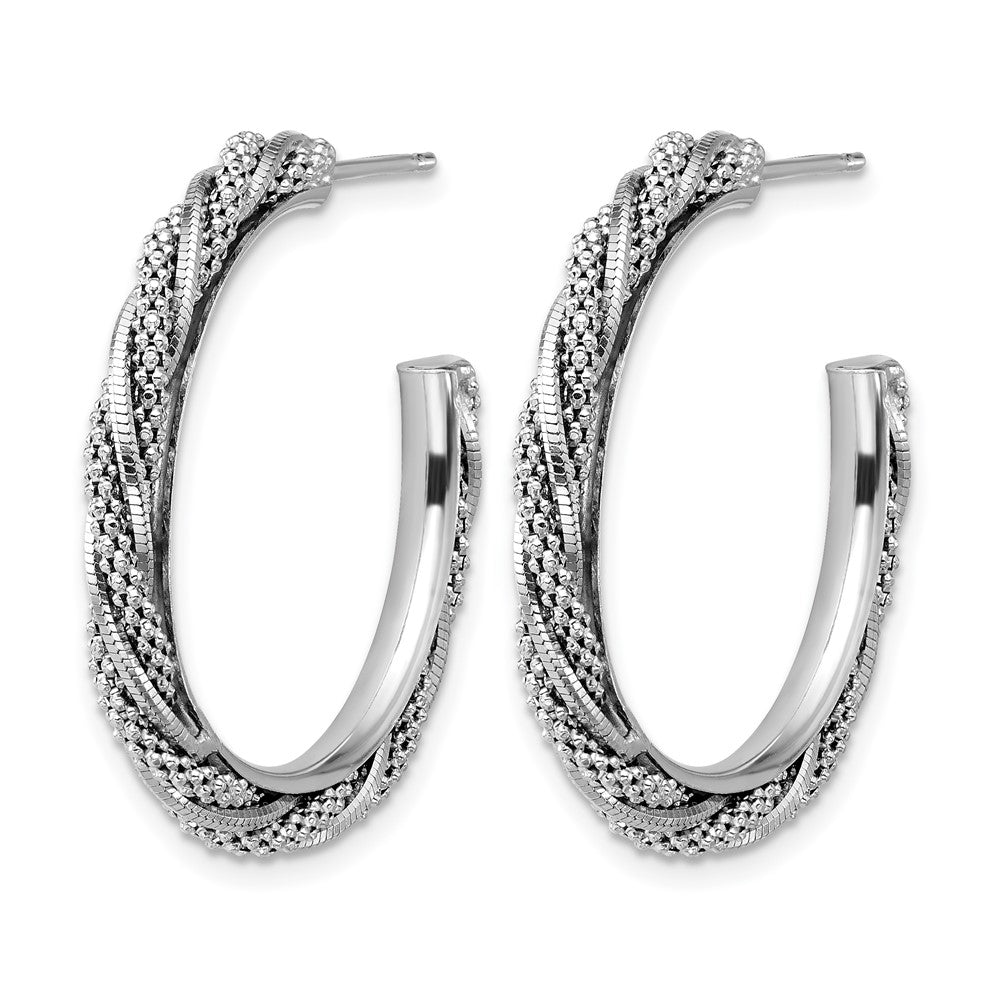 SS RH-plated Polish/Textured Twisted J-Hoop Post Earrings
