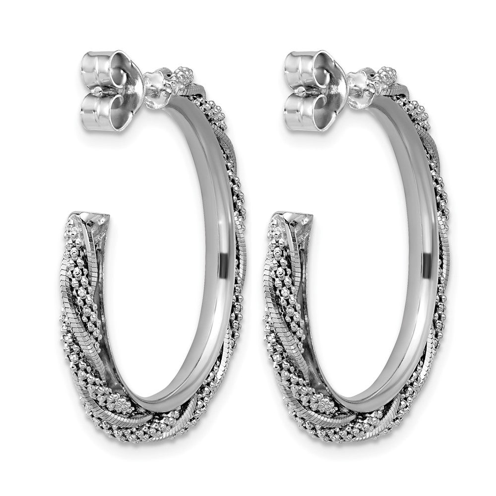 SS RH-plated Polish/Textured Twisted J-Hoop Post Earrings