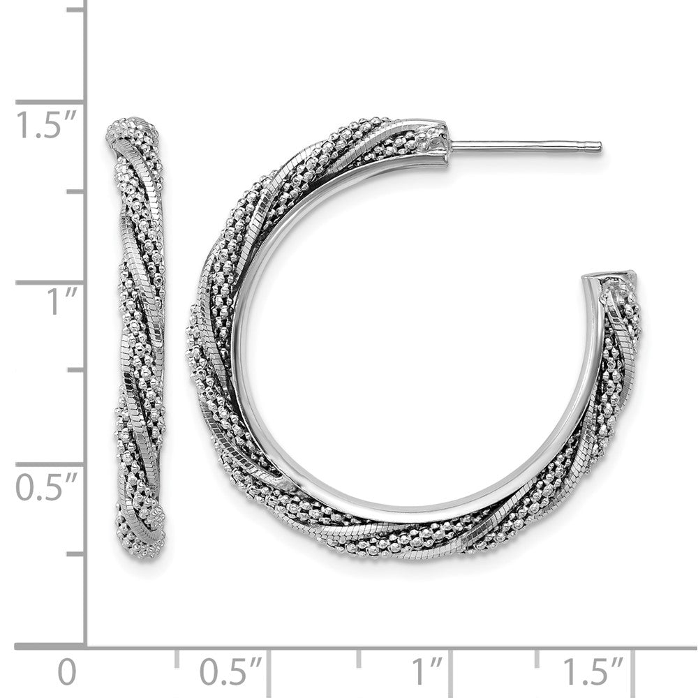 SS RH-plated Polish/Textured Twisted J-Hoop Post Earrings