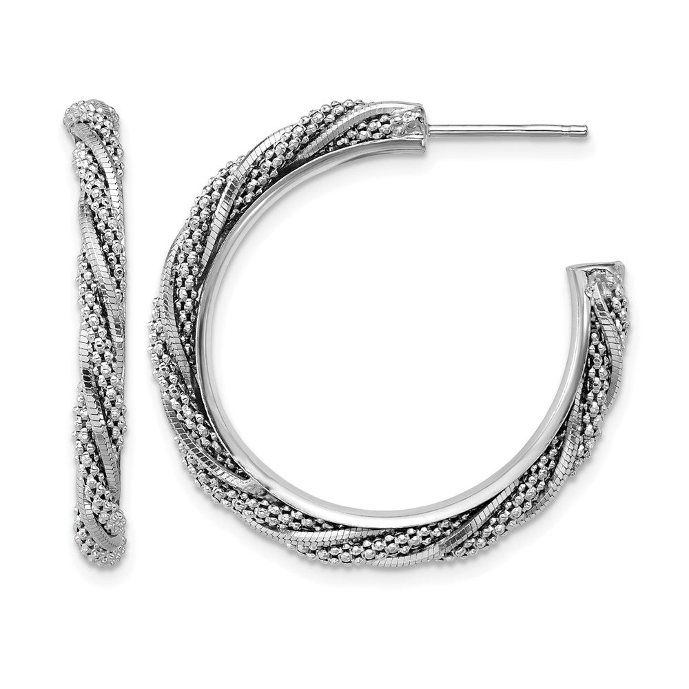 SS RH-plated Polish/Textured Twisted J-Hoop Post Earrings