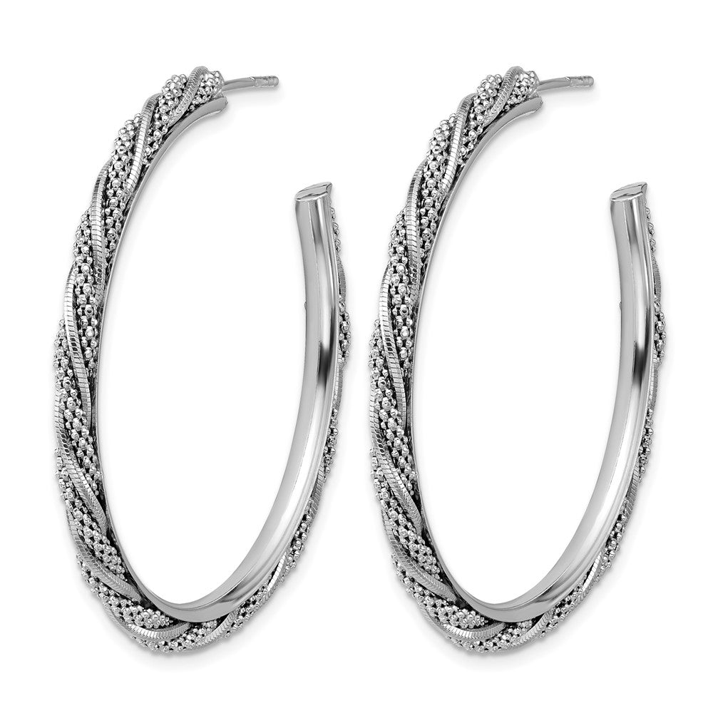 SS RH-plated Polish/Textured Twisted J-Hoop Post Earrings