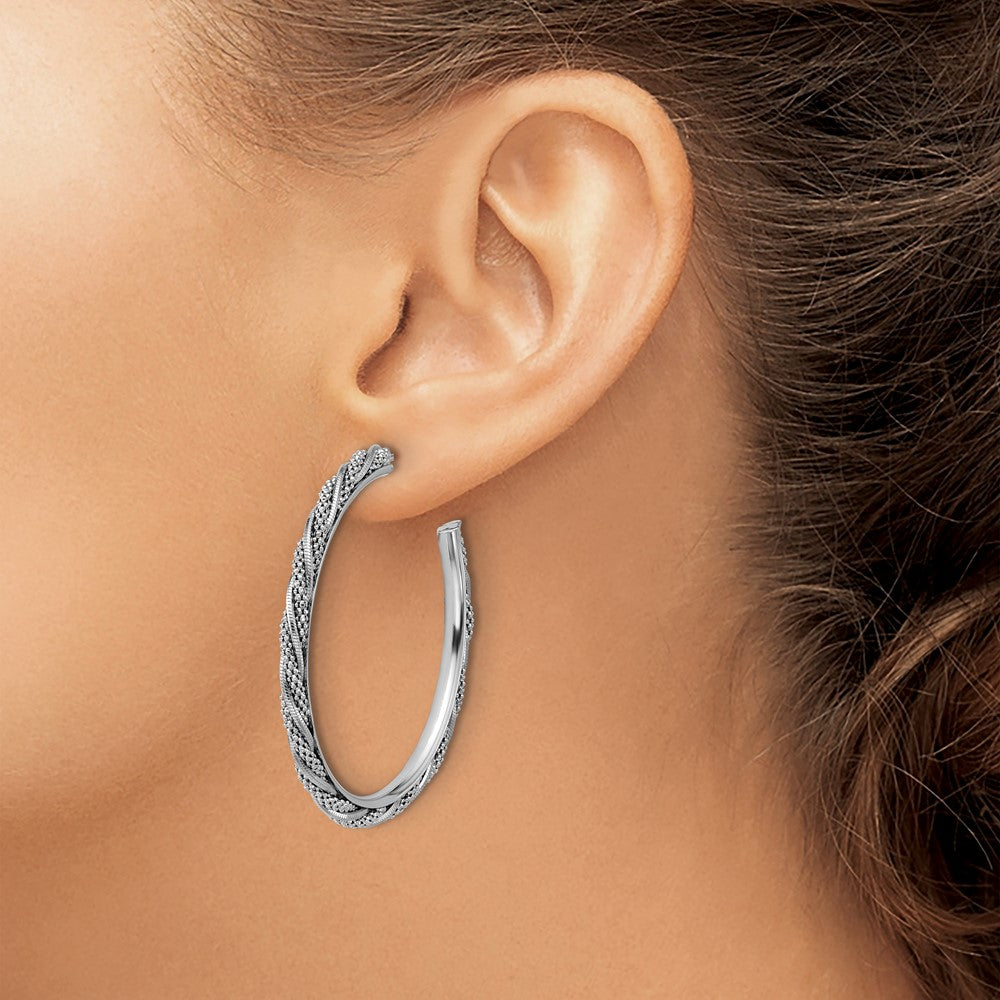 SS RH-plated Polish/Textured Twisted J-Hoop Post Earrings