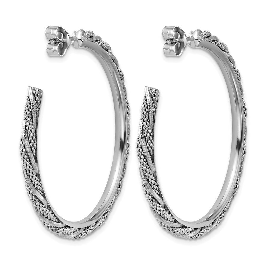 SS RH-plated Polish/Textured Twisted J-Hoop Post Earrings