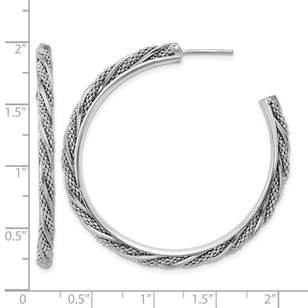 SS RH-plated Polish/Textured Twisted J-Hoop Post Earrings