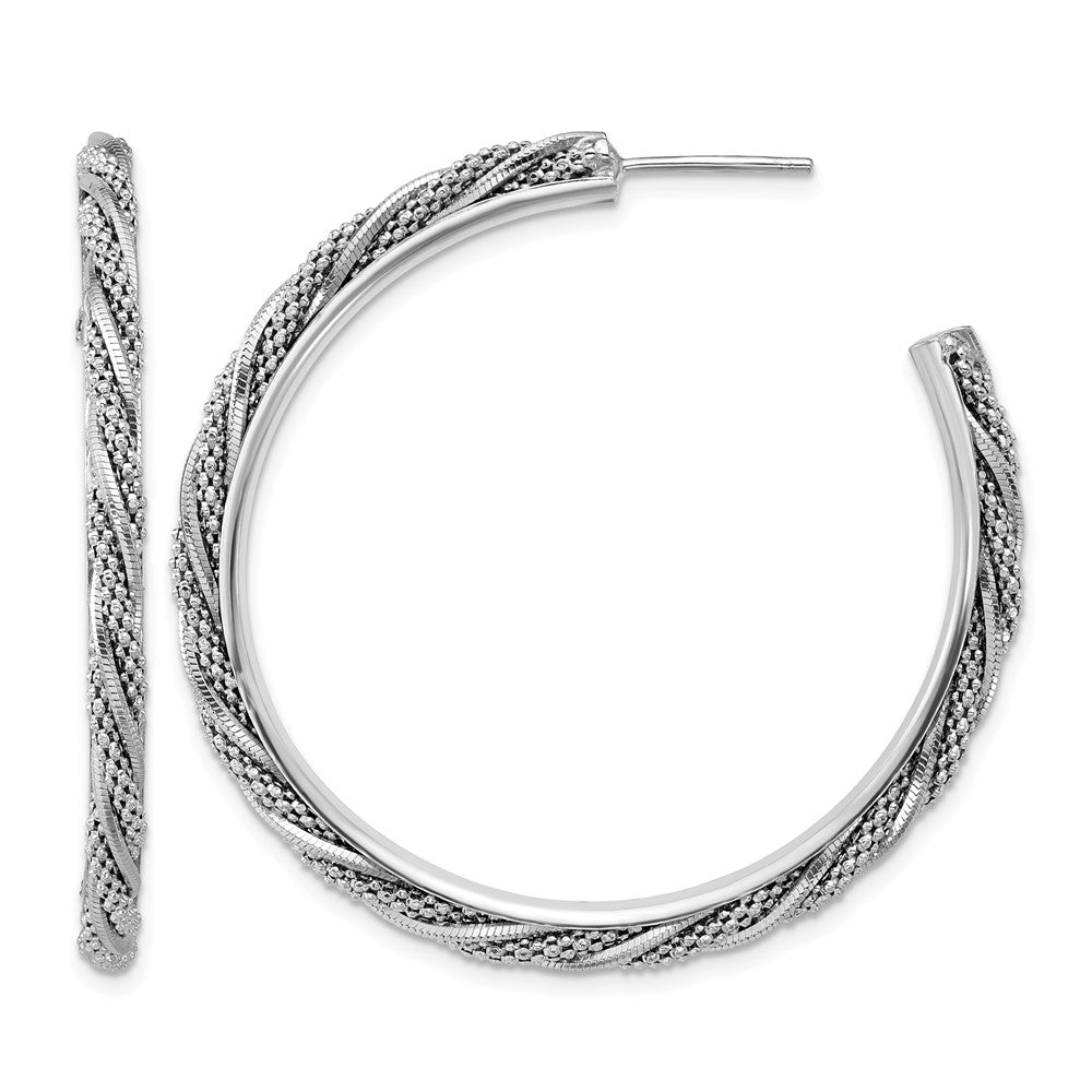 SS RH-plated Polish/Textured Twisted J-Hoop Post Earrings