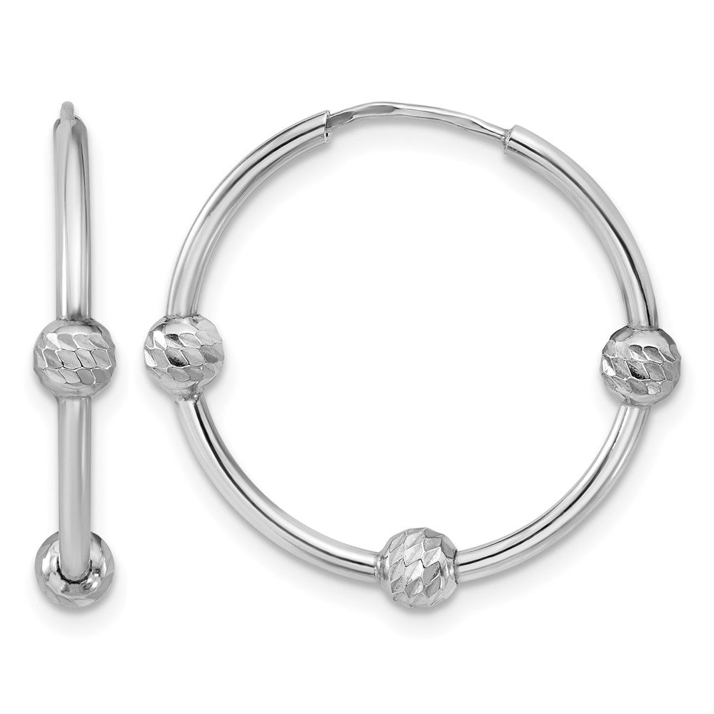 SS RH-plated Polished/Dia-cut Beads Endless Hoop Earrings