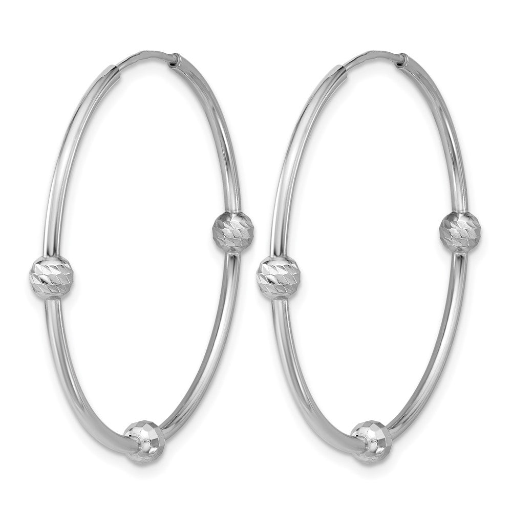 SS RH-plated Polished/Dia-cut Beads Endless Hoop Earrings