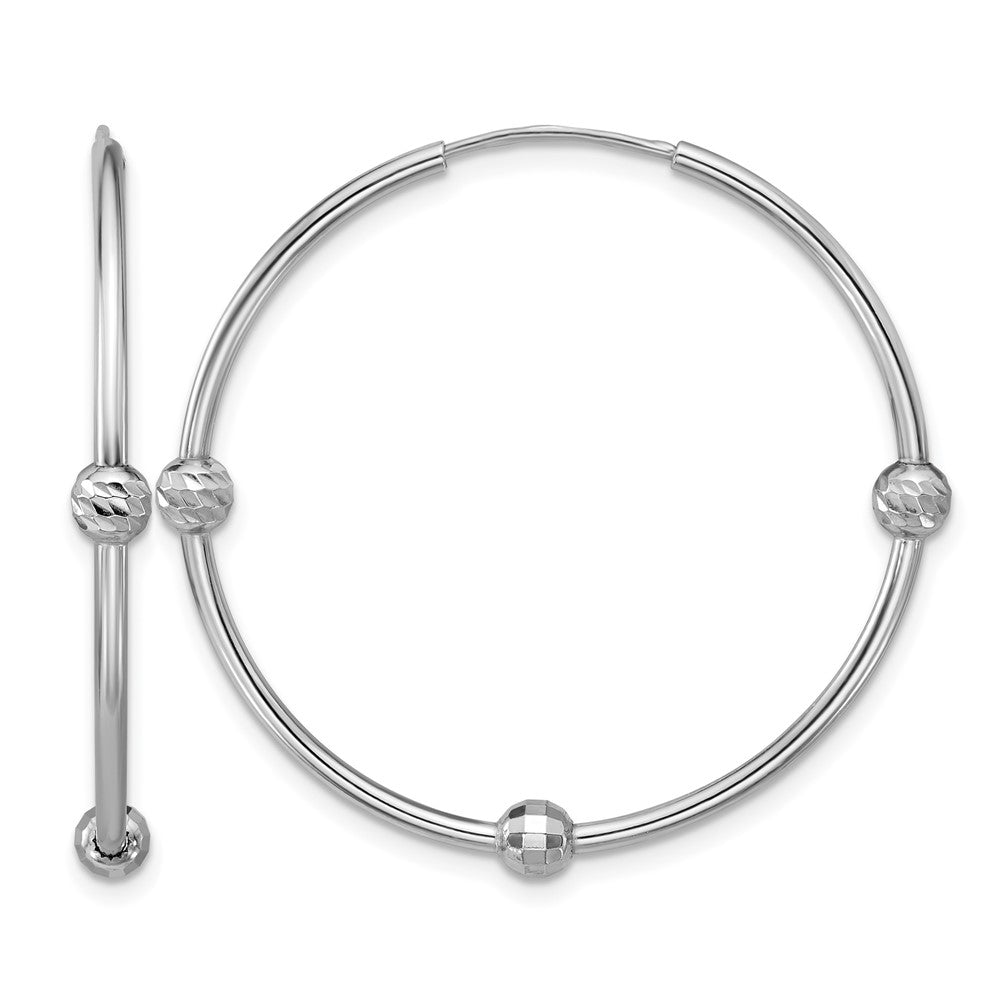 SS RH-plated Polished/Dia-cut Beads Endless Hoop Earrings