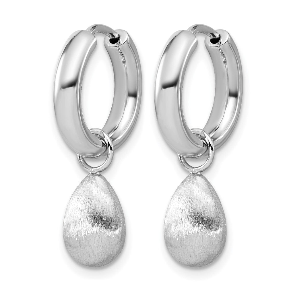 SS RH-plat Polish/Brushed Teardrop Huggie Hoop Earrings