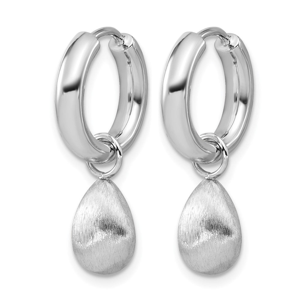 SS RH-plat Polish/Brushed Teardrop Huggie Hoop Earrings