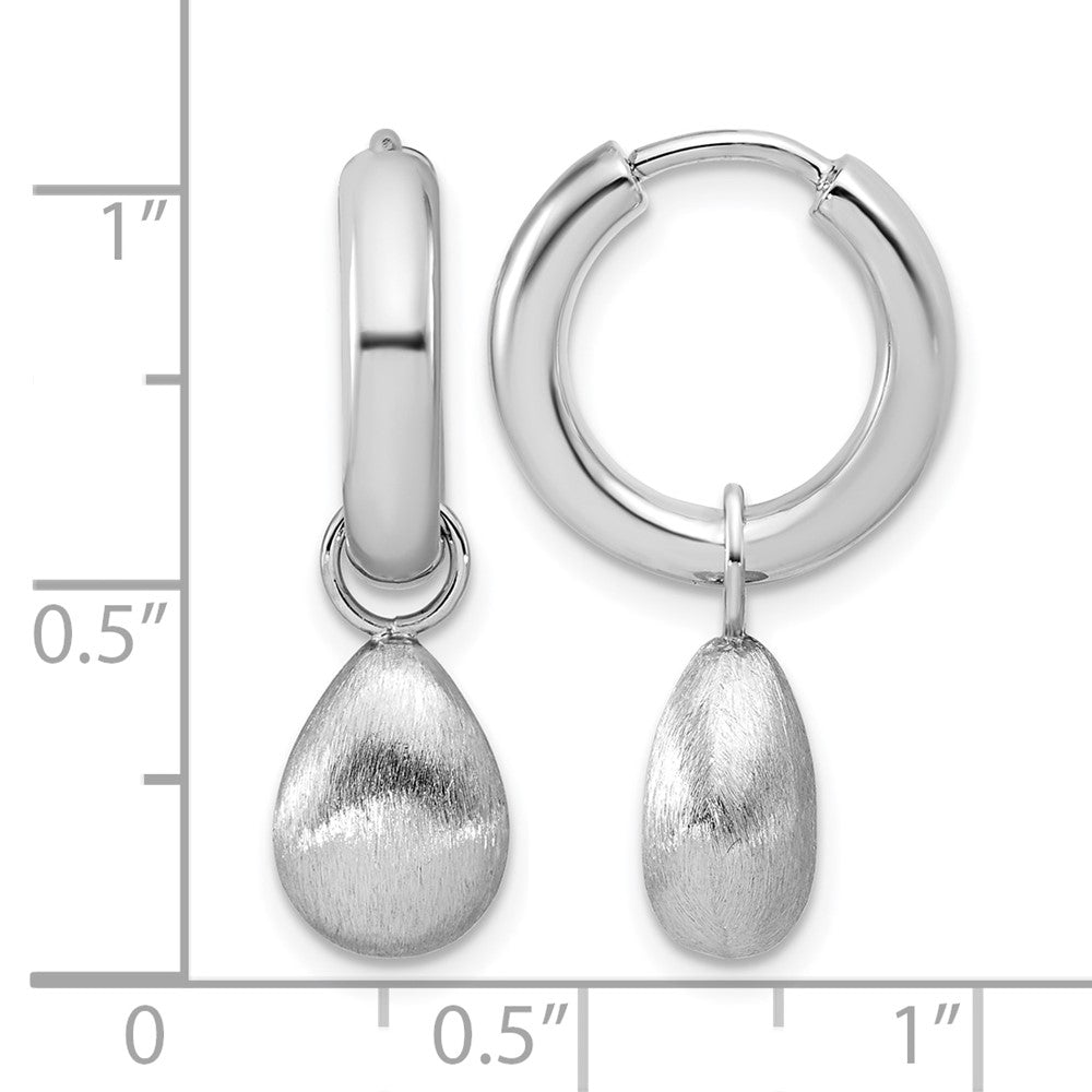 SS RH-plat Polish/Brushed Teardrop Huggie Hoop Earrings