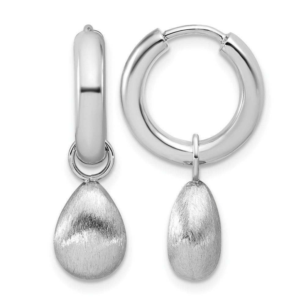 SS RH-plat Polish/Brushed Teardrop Huggie Hoop Earrings