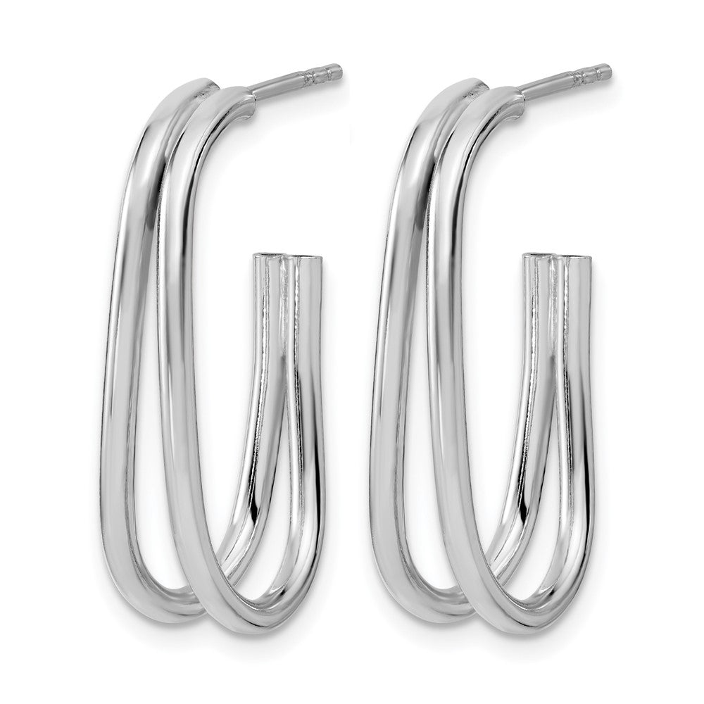 Sterling Silver RH-plated Polished Oval J-Hoop Post Earrings