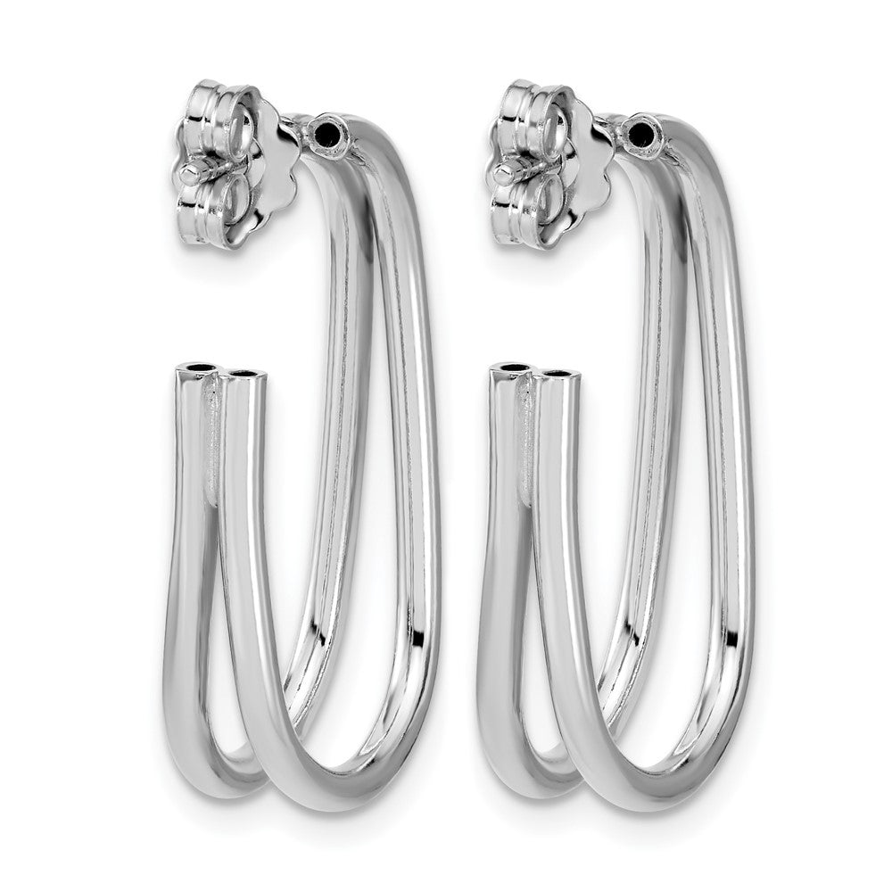 Sterling Silver RH-plated Polished Oval J-Hoop Post Earrings