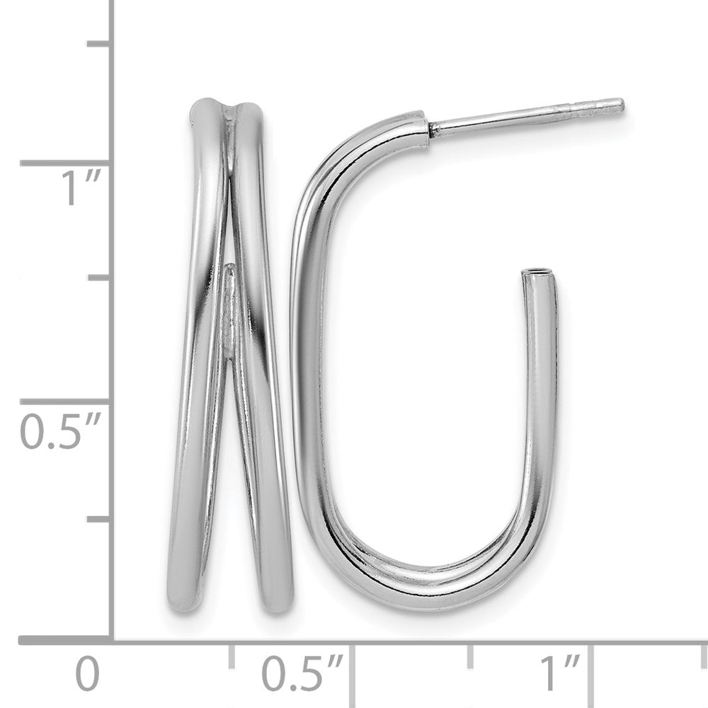 Sterling Silver RH-plated Polished Oval J-Hoop Post Earrings