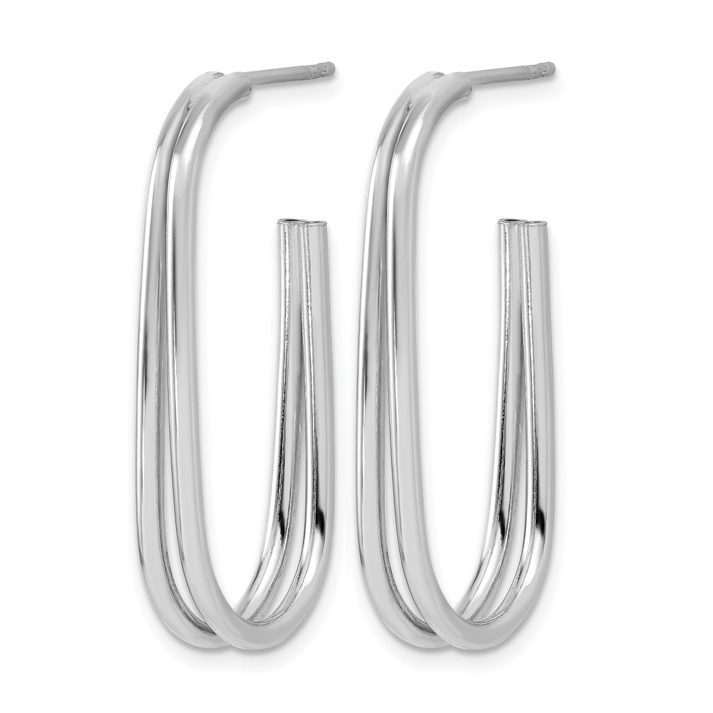 Sterling Silver RH-plated Polished Oval J-Hoop Post Earrings