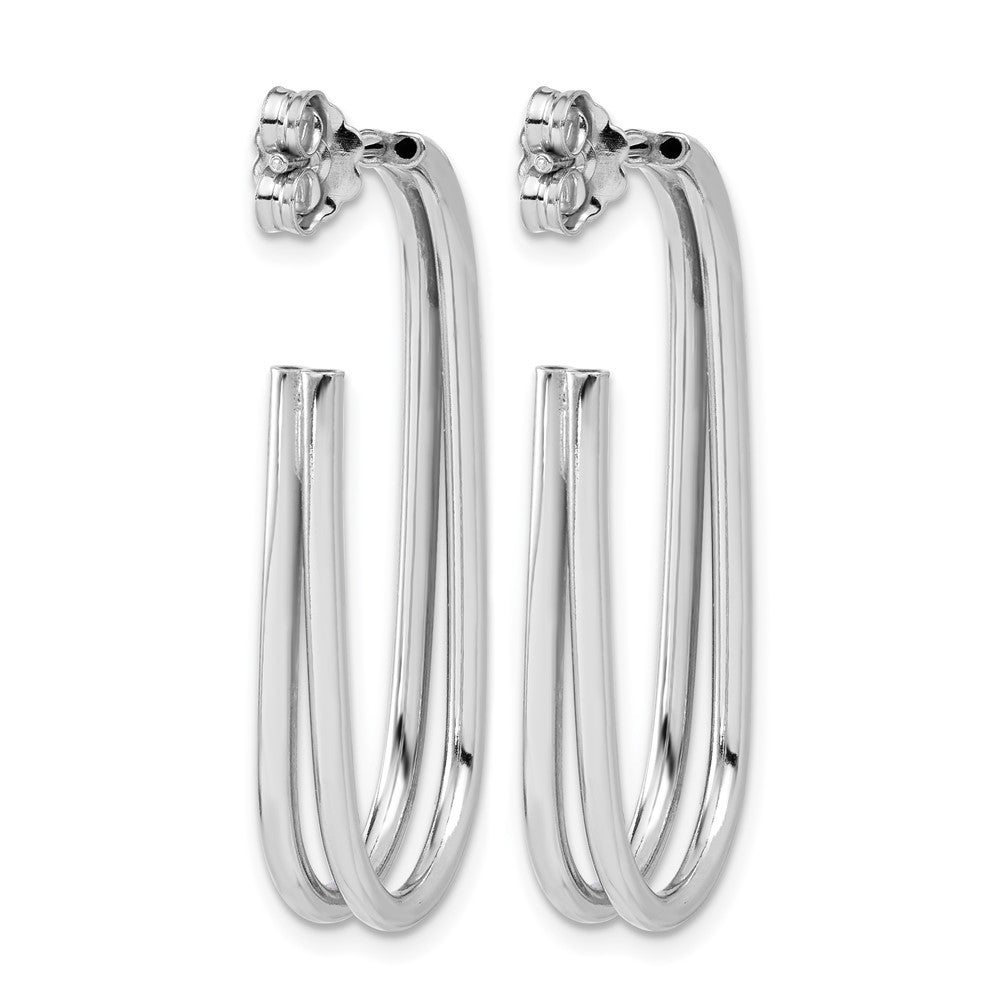 Sterling Silver RH-plated Polished Oval J-Hoop Post Earrings