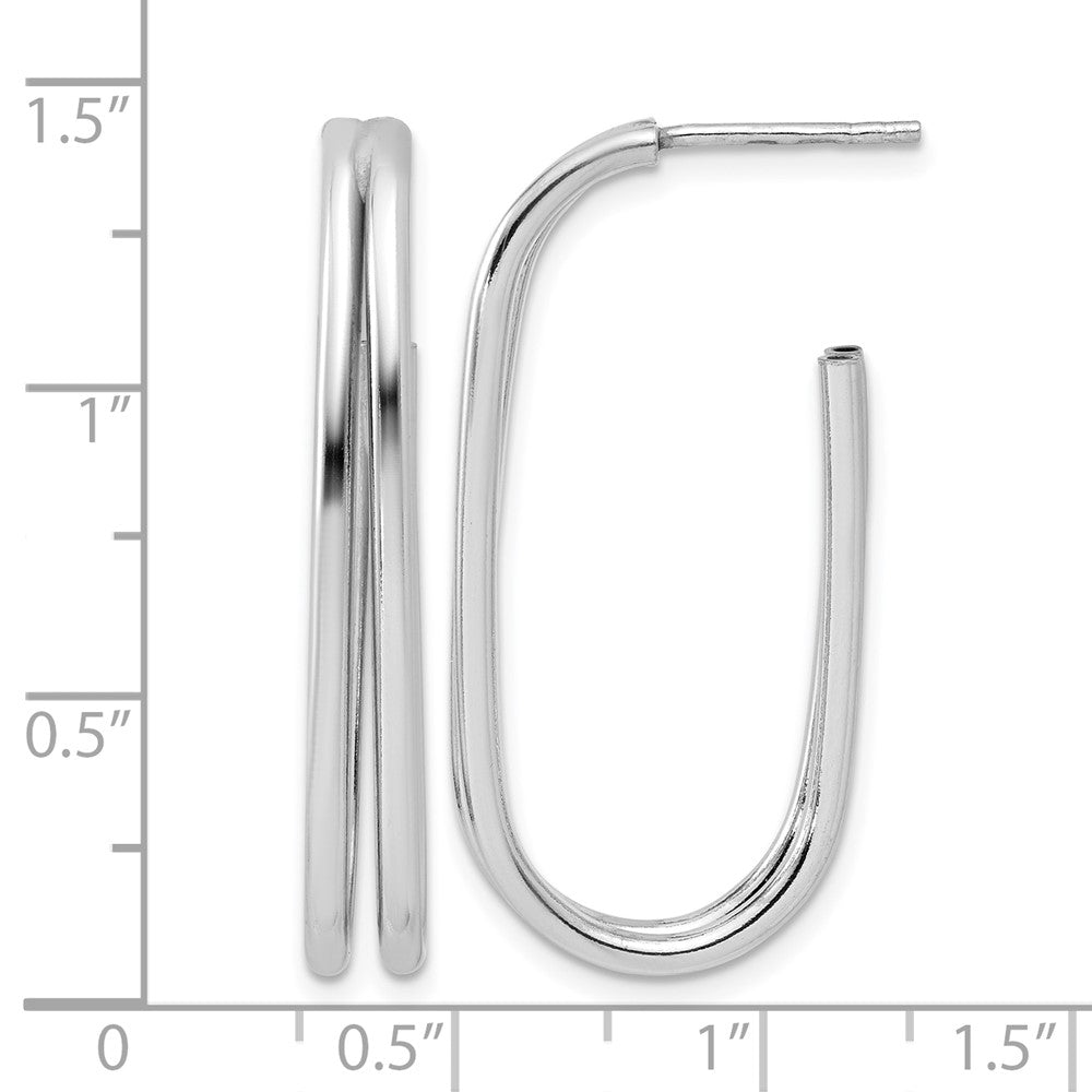 Sterling Silver RH-plated Polished Oval J-Hoop Post Earrings