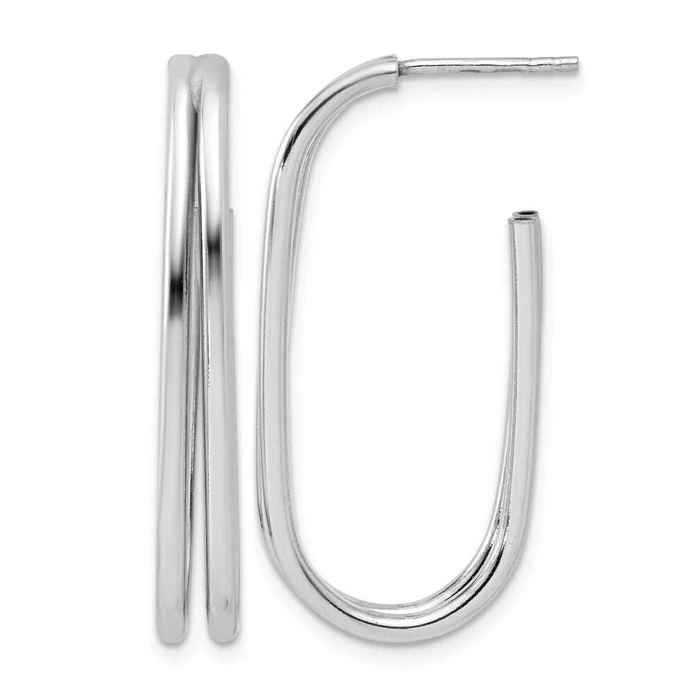 Sterling Silver RH-plated Polished Oval J-Hoop Post Earrings