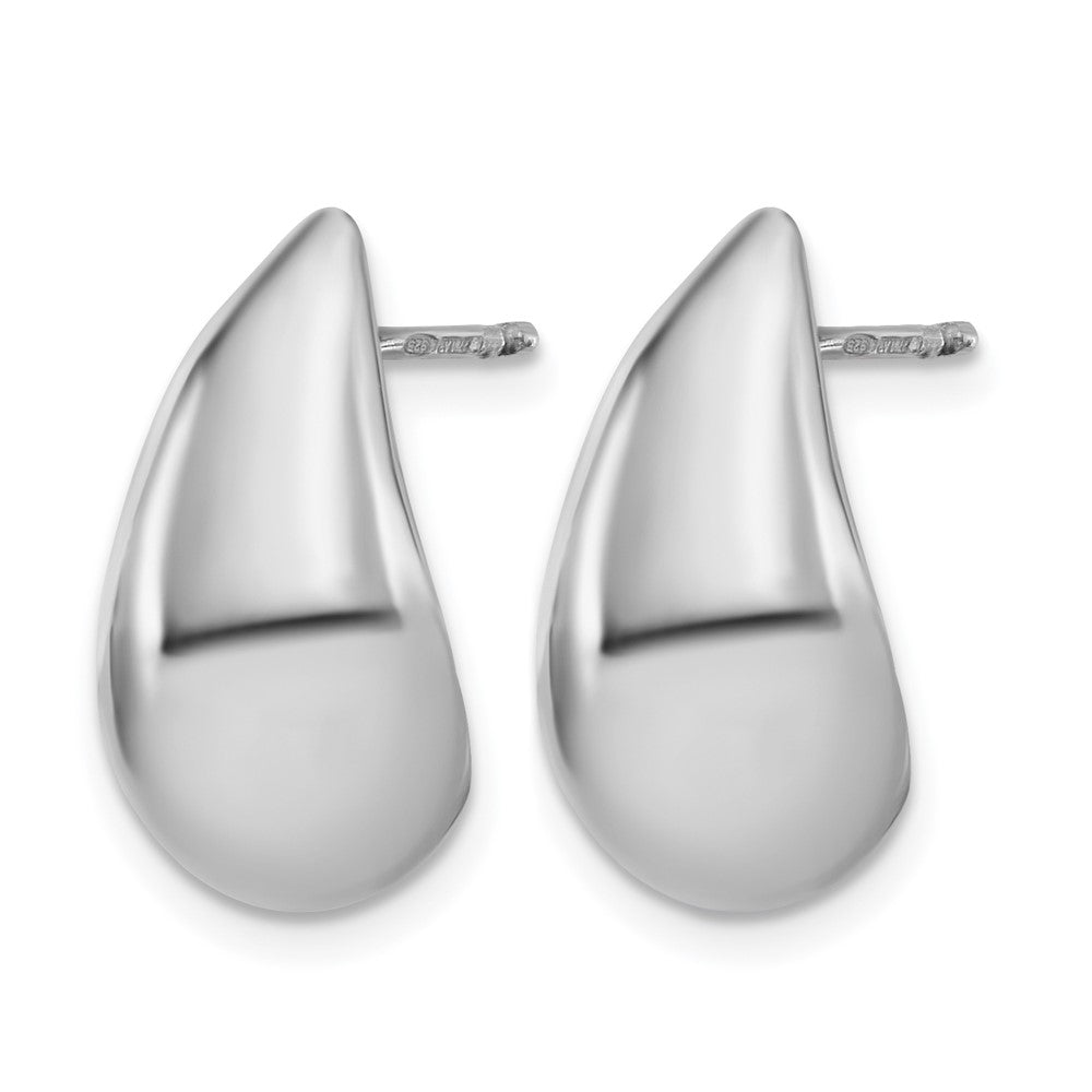 Sterling Silver RH-plated Polished Puff Teardrop Post Earrings