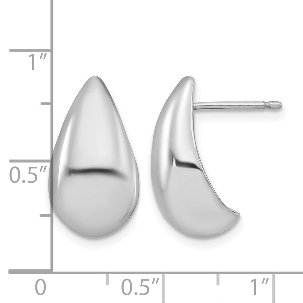 Sterling Silver RH-plated Polished Puff Teardrop Post Earrings