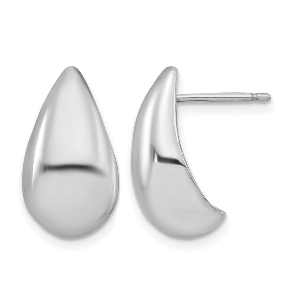 Sterling Silver RH-plated Polished Puff Teardrop Post Earrings