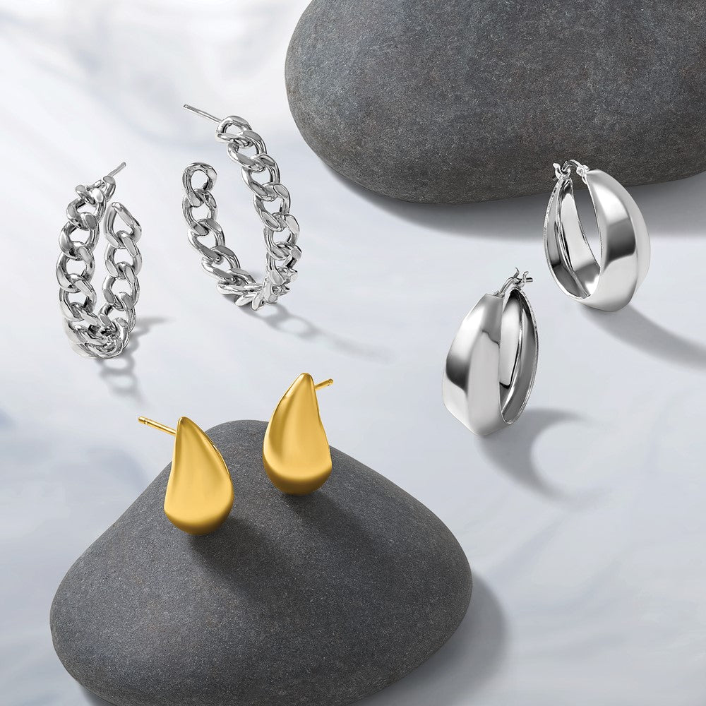 Sterling Silver Gold-plt Polished Puff Teardrop Post Earrings