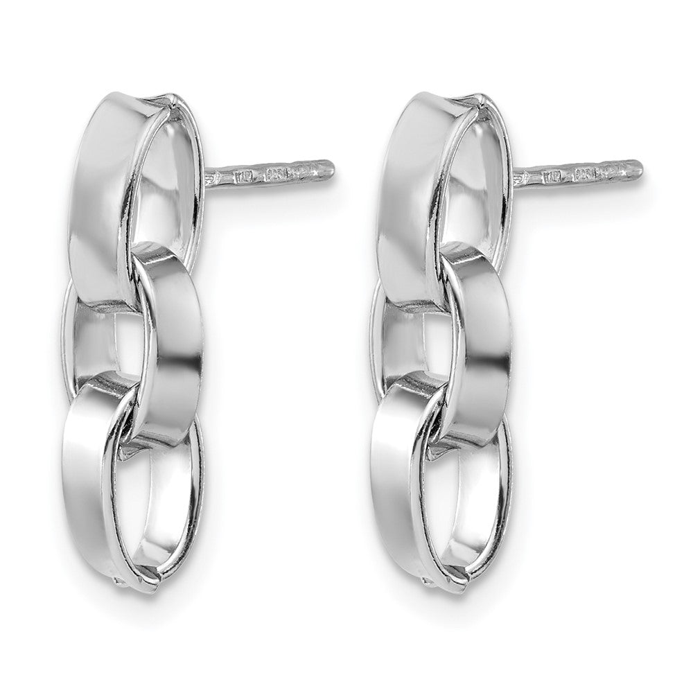Sterling Silver RH-plated Polished 3-Link Dangle Post Earrings