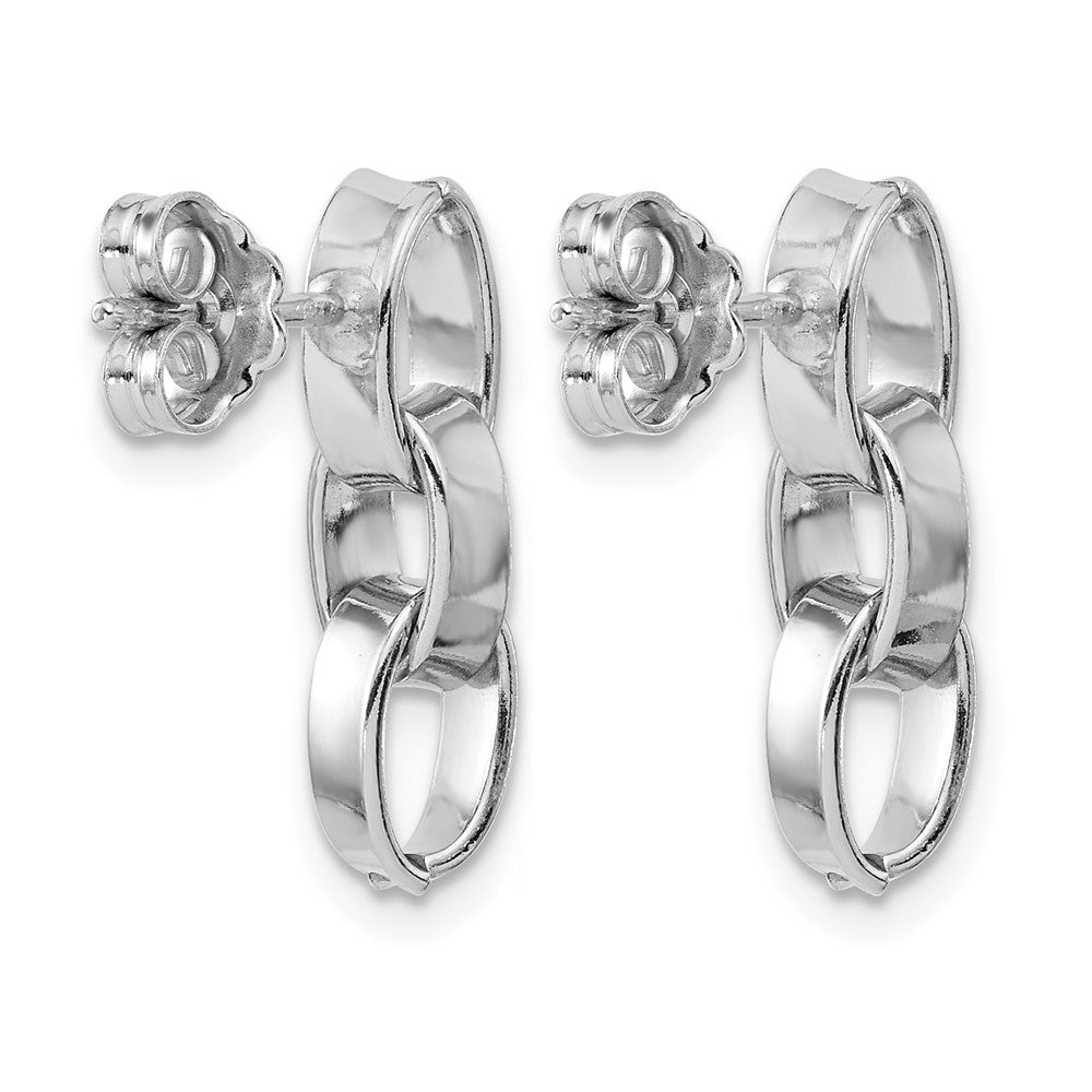 Sterling Silver RH-plated Polished 3-Link Dangle Post Earrings
