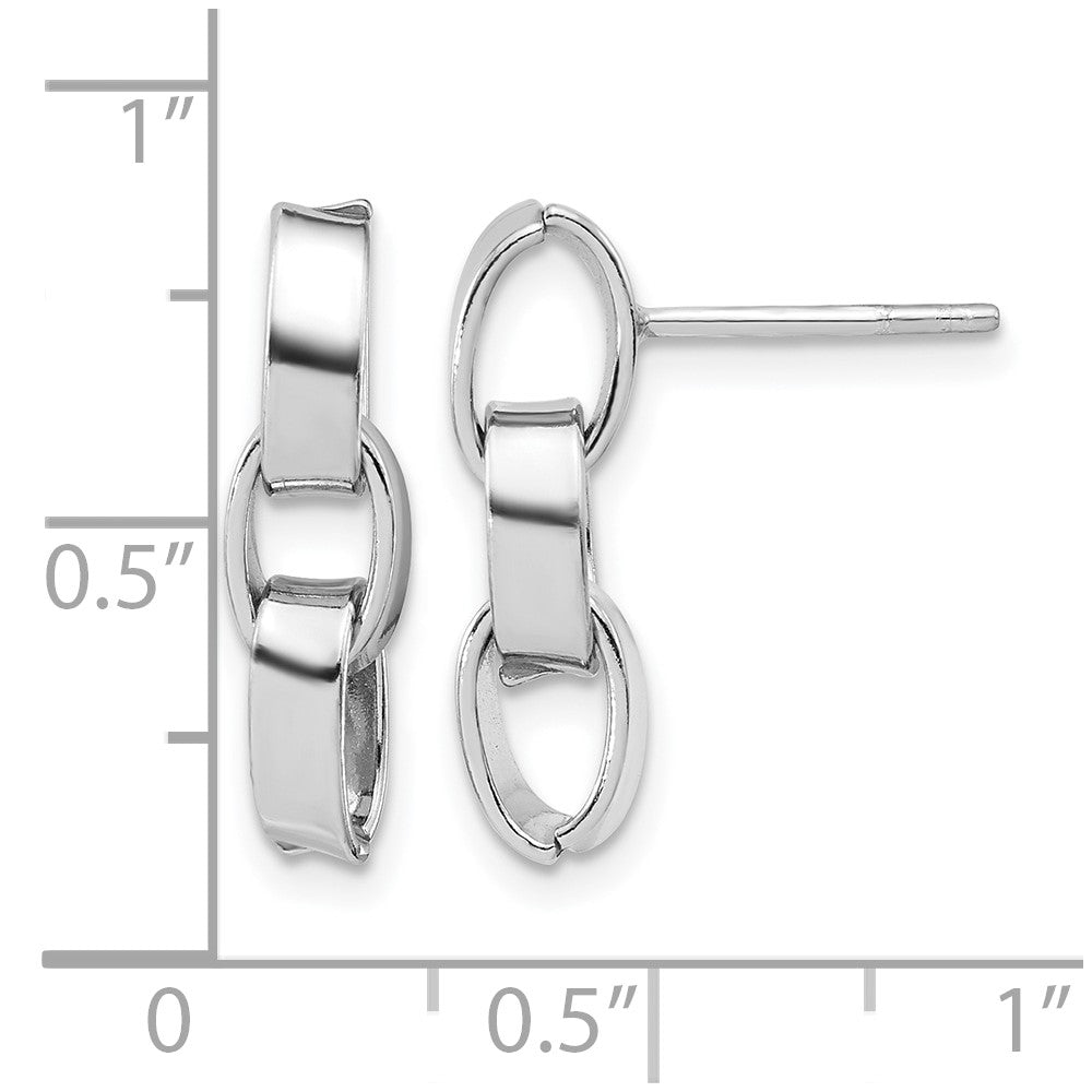 Sterling Silver RH-plated Polished 3-Link Dangle Post Earrings
