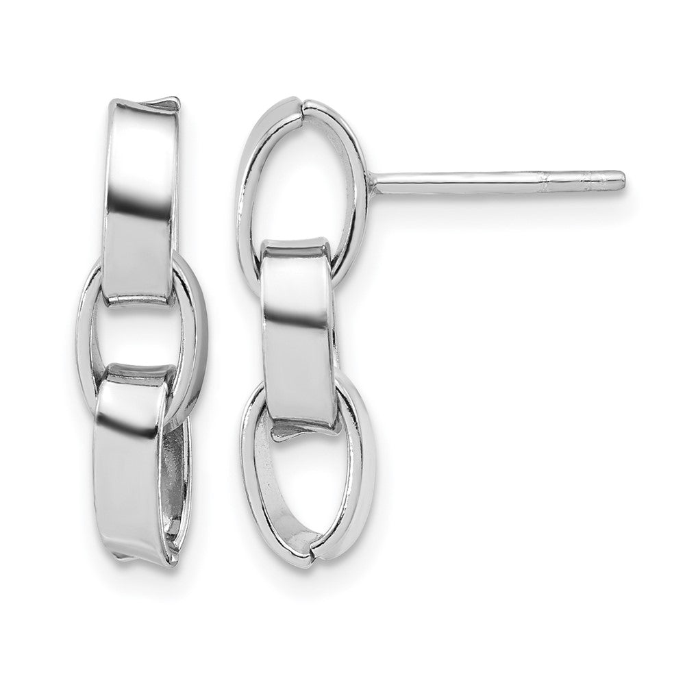 Sterling Silver RH-plated Polished 3-Link Dangle Post Earrings