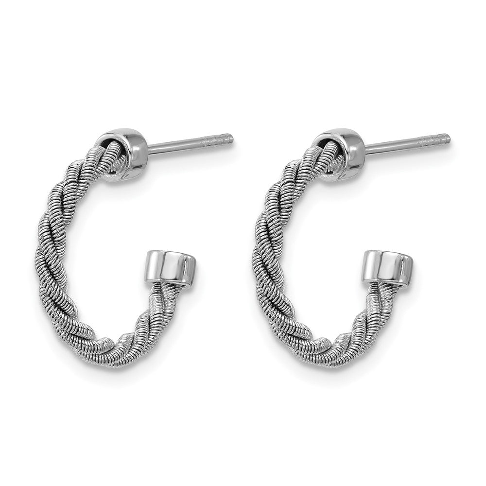 SS RH-pltd Polished and Twisted 17mm Post J-Hoop Earrings