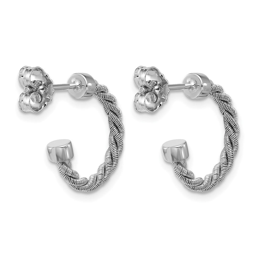 SS RH-pltd Polished and Twisted 17mm Post J-Hoop Earrings