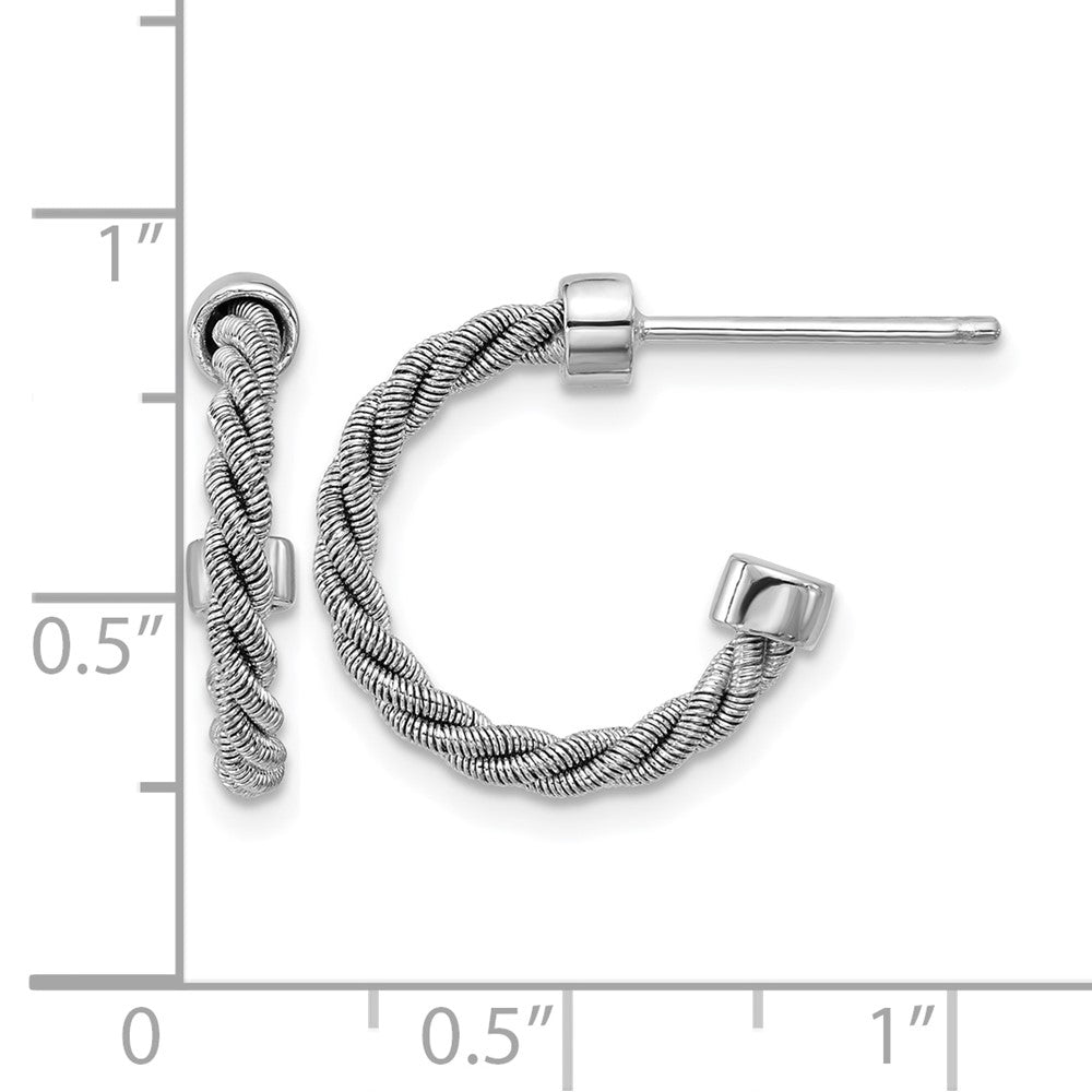SS RH-pltd Polished and Twisted 17mm Post J-Hoop Earrings