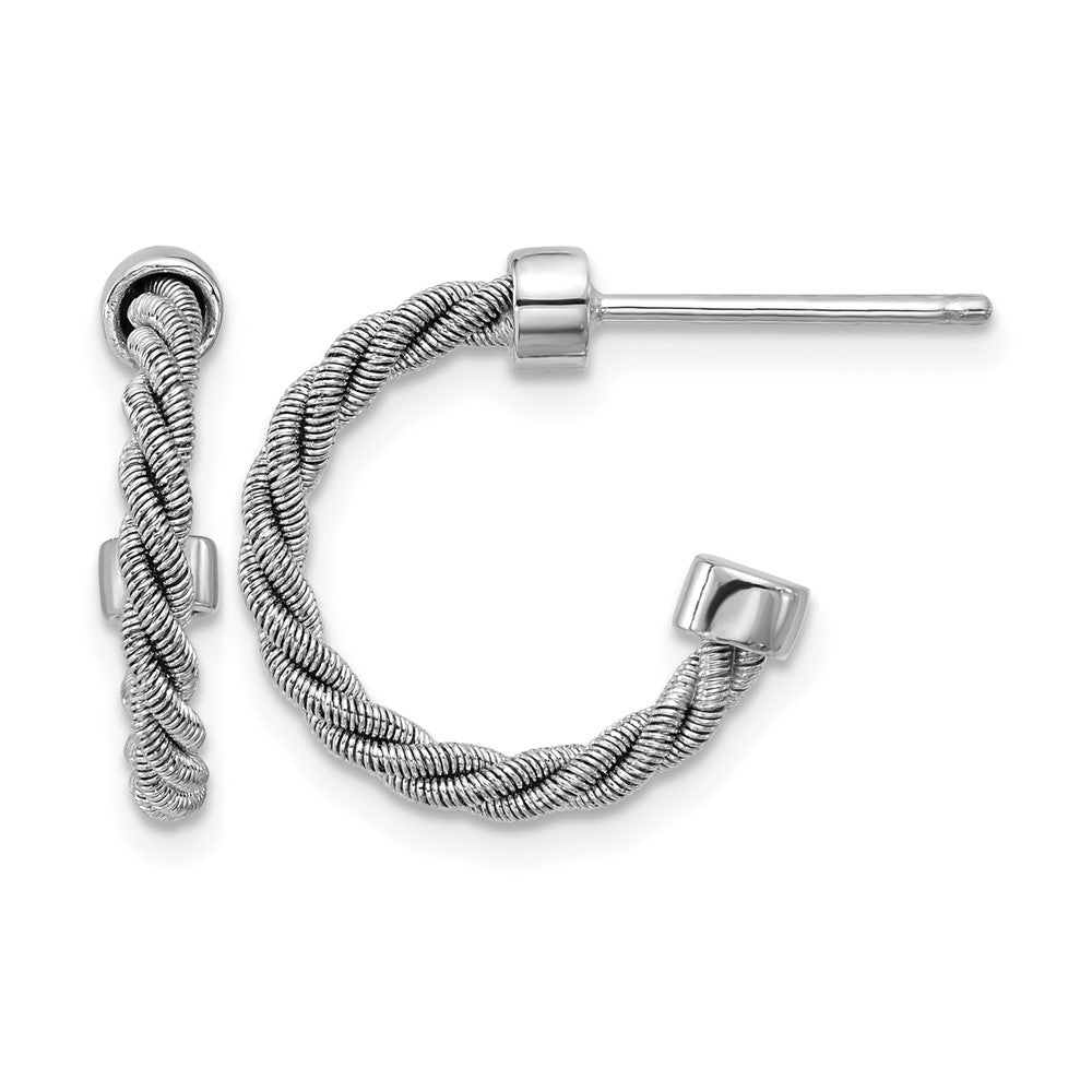 SS RH-pltd Polished and Twisted 17mm Post J-Hoop Earrings