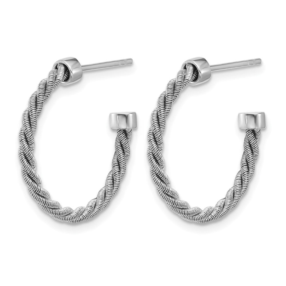 SS RH-pltd Polished and Twisted 22mm Post J-Hoop Earrings