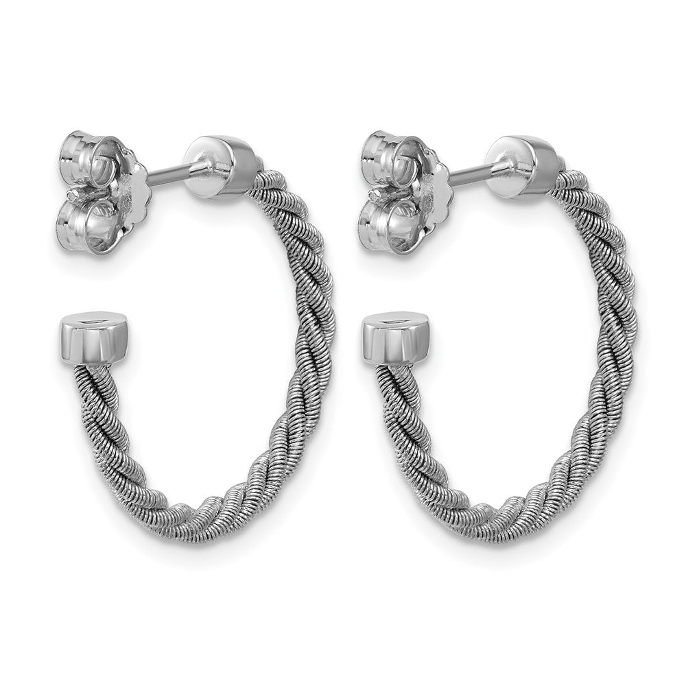 SS RH-pltd Polished and Twisted 22mm Post J-Hoop Earrings