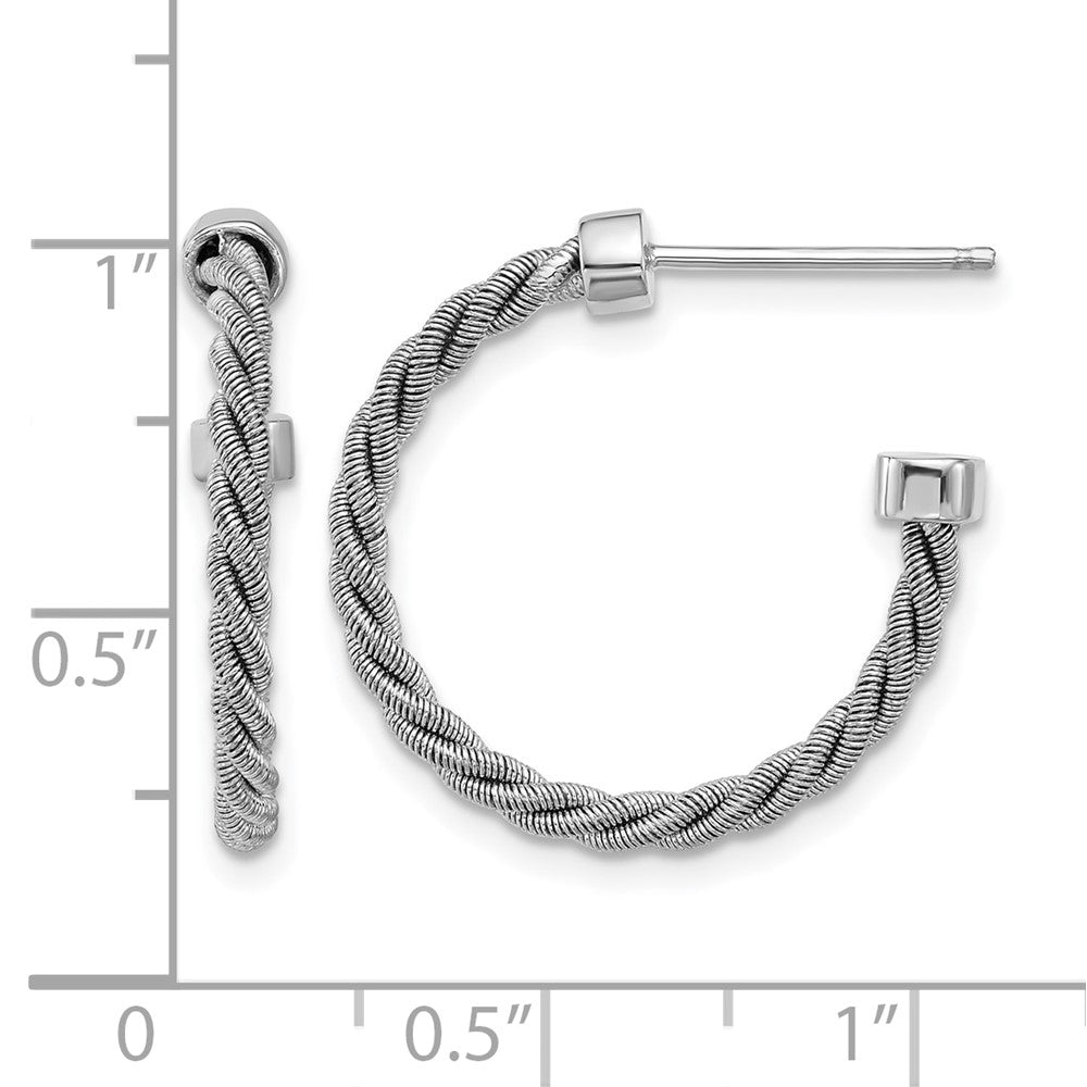 SS RH-pltd Polished and Twisted 22mm Post J-Hoop Earrings