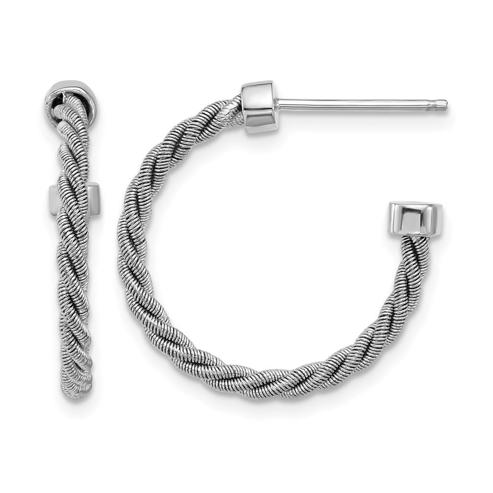 SS RH-pltd Polished and Twisted 22mm Post J-Hoop Earrings