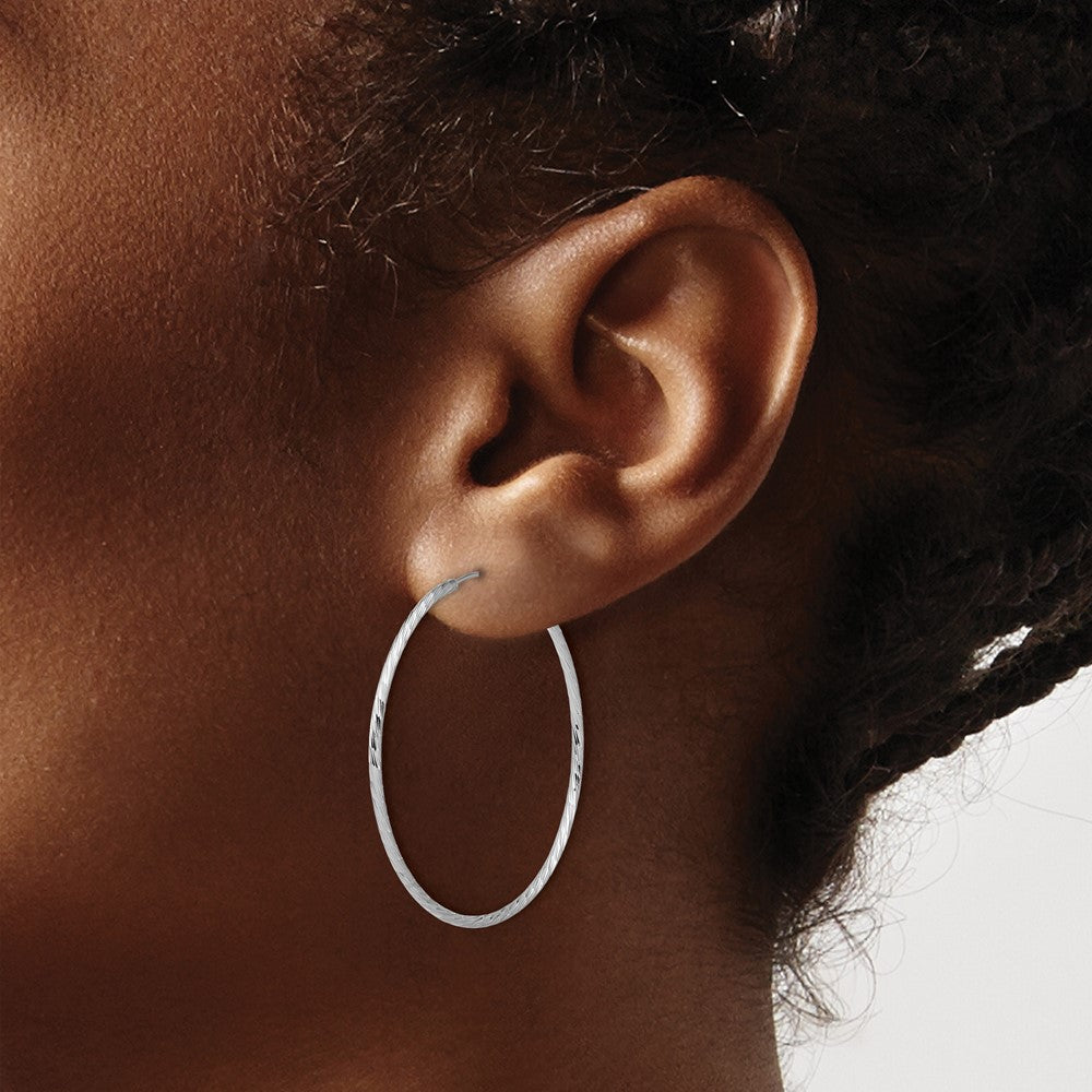 SS RH-plated Diamond-cut 1.25mm Endless Hoop Earrings