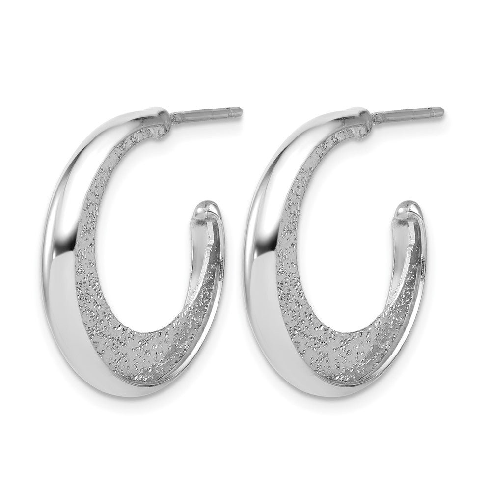 SS RH-plt Radiant Essence Polish/Textured Post J-Hoop Earrings