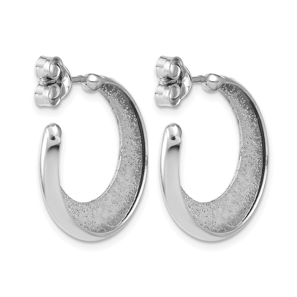 SS RH-plt Radiant Essence Polish/Textured Post J-Hoop Earrings