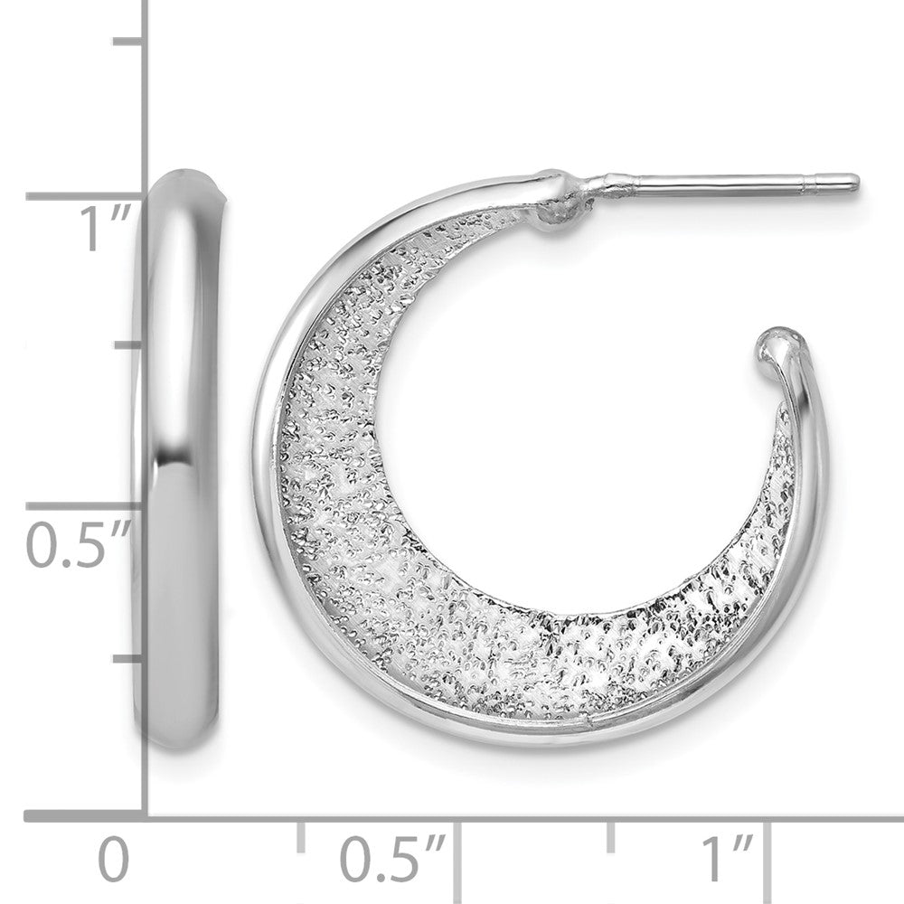 SS RH-plt Radiant Essence Polish/Textured Post J-Hoop Earrings