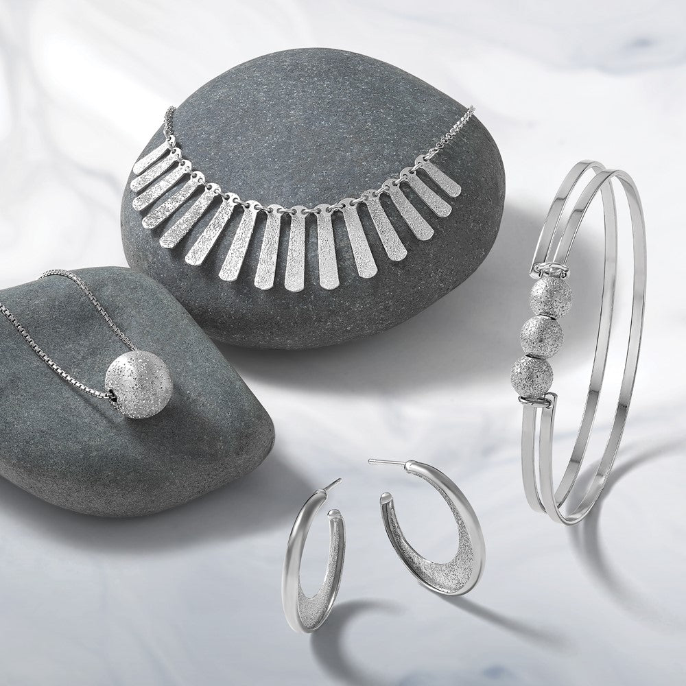 SS RH-plt Radiant Essence Polish/Textured Post J-Hoop Earrings