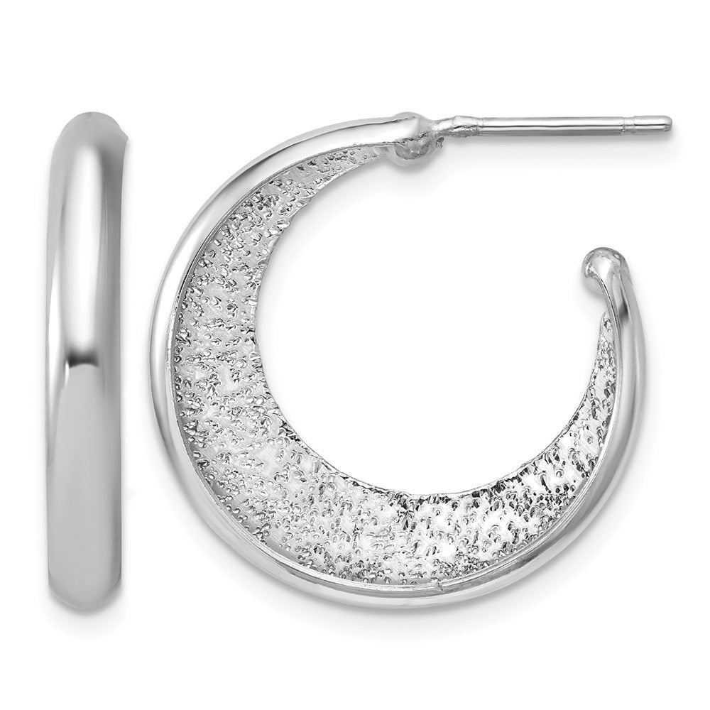 SS RH-plt Radiant Essence Polish/Textured Post J-Hoop Earrings